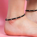 Classic Beaded Thread Anklet with Silver Balls