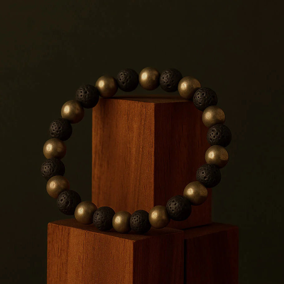 Pyrite and Lava Stone Bracelet