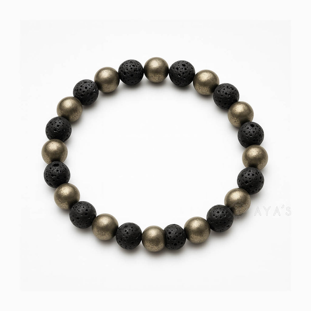 Pyrite and Lava Stone Bracelet