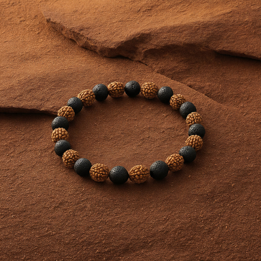 Rudraksh and Lava Stone Bracelet