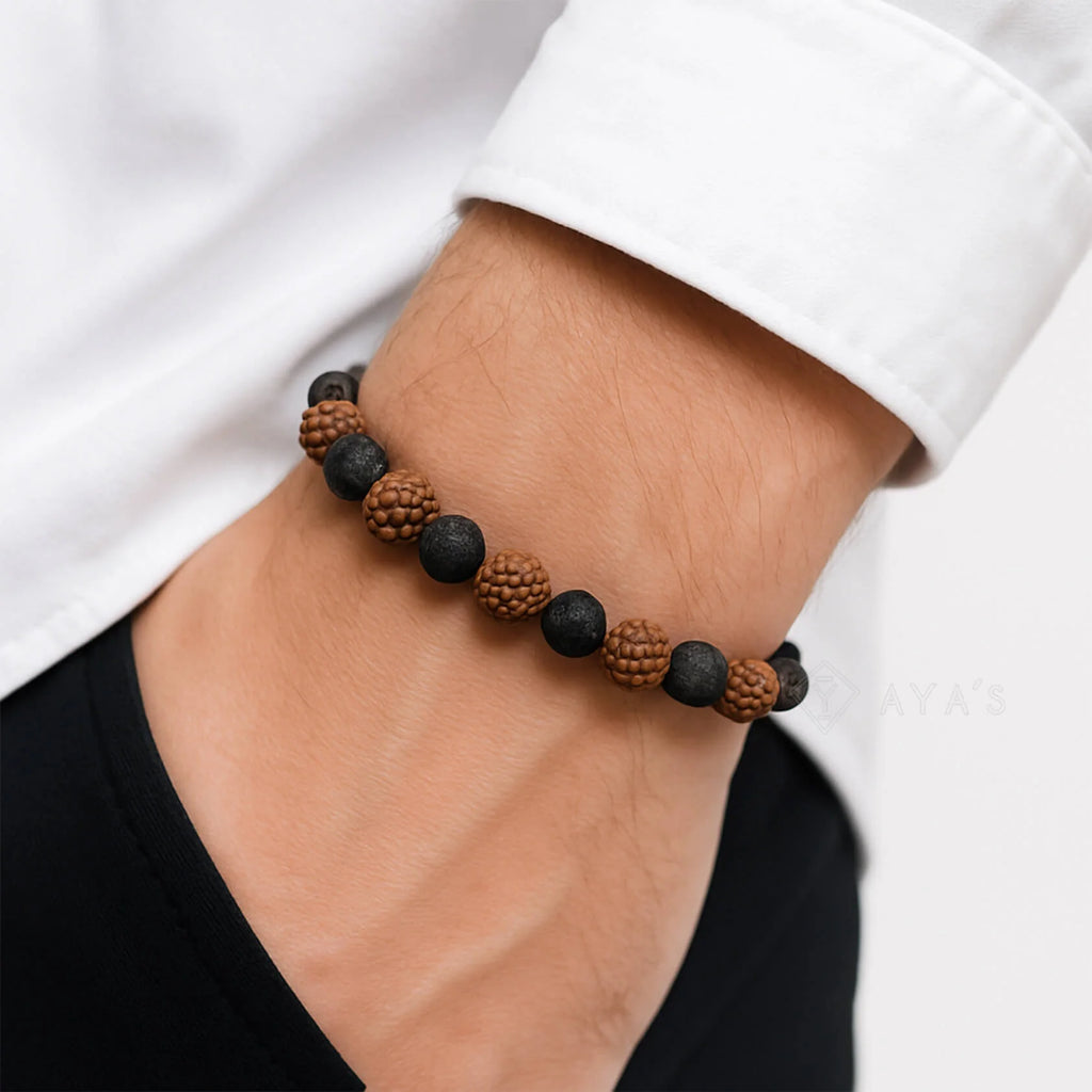 Rudraksh and Lava Stone Bracelet